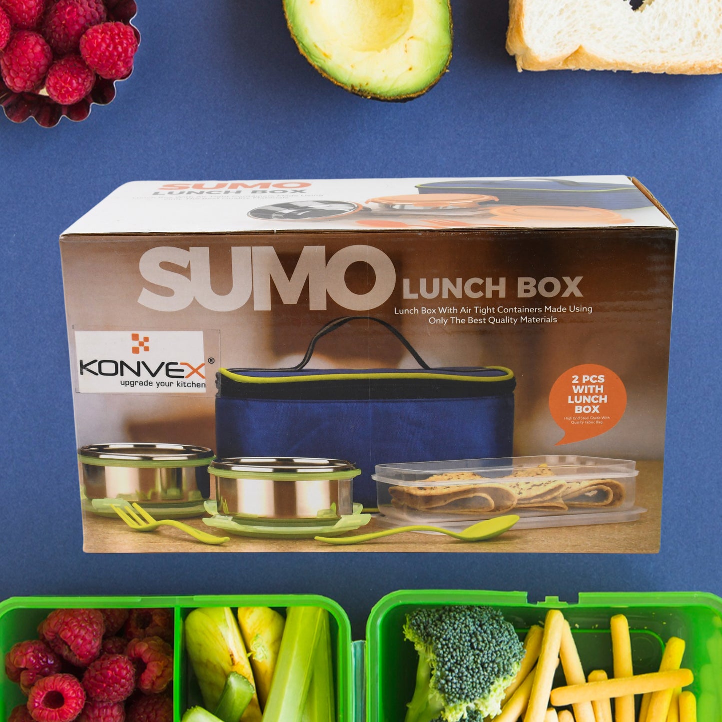 Sumo Lunch Box With Lunch Bag Plastic Lunch Box Plastic Spoon Fork (2 Pc Set With Lunch Box) - Springkart 