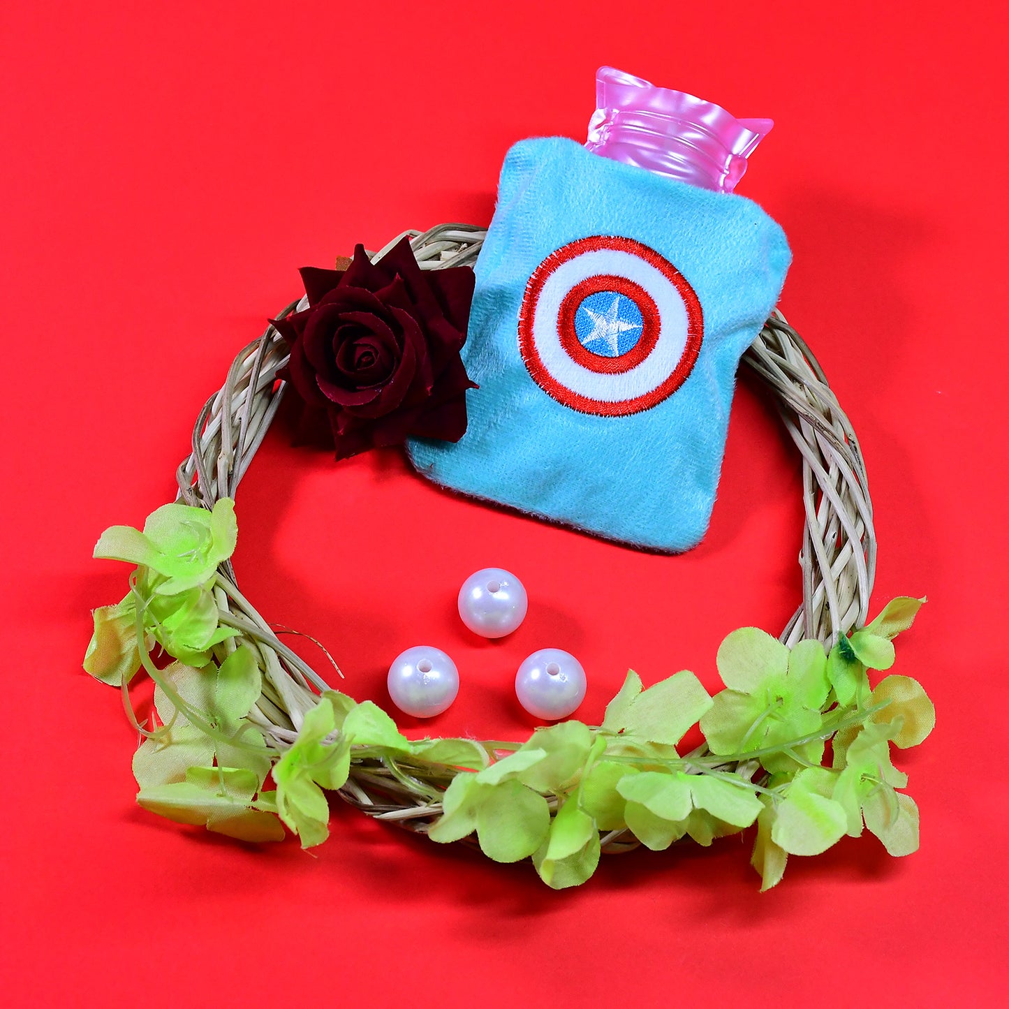 6517 Captain Americas Shield Small Hot Water Bag With Cover For Pain Relief Neck Shoulder Pain And Hand Feet Warmer Menstrual Cramps. - Springkart 