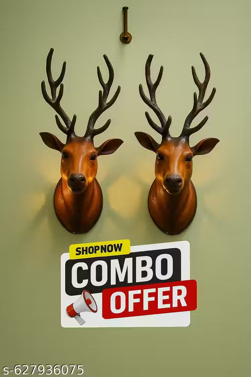 Premium Leather Deer Head Wall Hanging Combo – Set of 2
