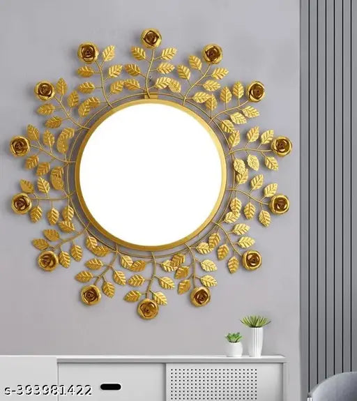 METALMASTERY Rose Stems & Leaves Decorative Mirror - Add a Touch of Glamour to Your Space (Gold)