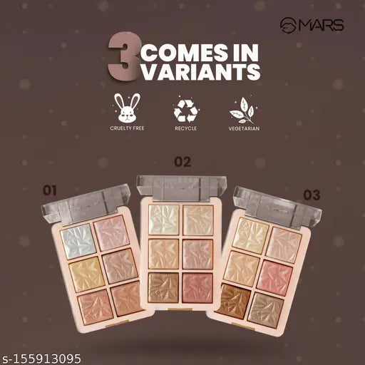 MARS 6 Shade illuminating Backed Highlighter and Blusher Palette Highlighter (Shade-02)