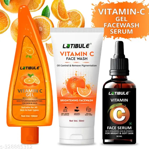 Vitamin C (150ml) Face Gel For Skin & Hair, Vitamin c facewash (50ml)Skin whitening Facewash and Vitamon C Serum (30ML)For Oil Control