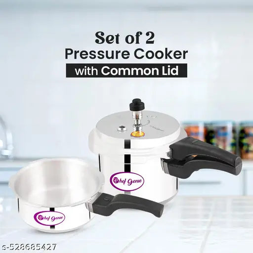 Set of 2|Silver 2 L, 3 L Outer Lid Pressure Cooker  (Aluminium)