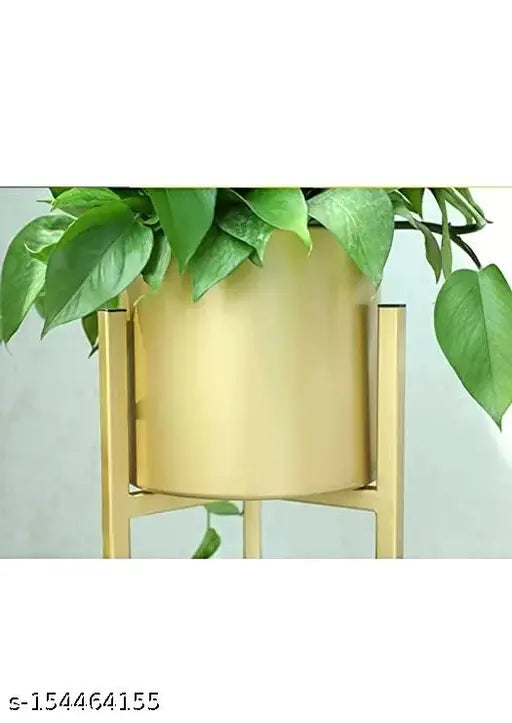 Modern Metal Floor Flower Stands Planter For Living Room Bedroom Display Plant Stand Tall Indoor Plant Stand with Planter Pot (Set Of 3 Gold)