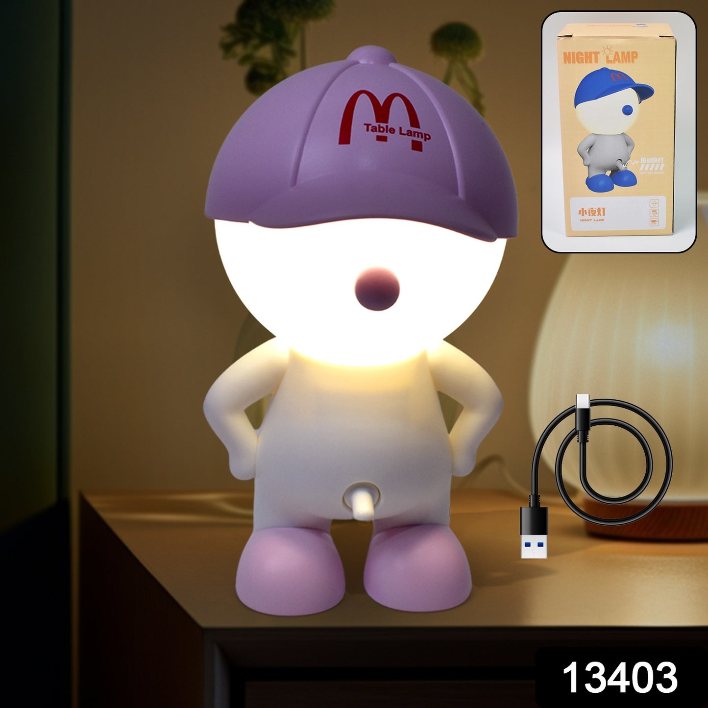 Cute Lovely Cartoon Design Led Desk Night Light With Plastic Head Cap (1 Pc) - Springkart 