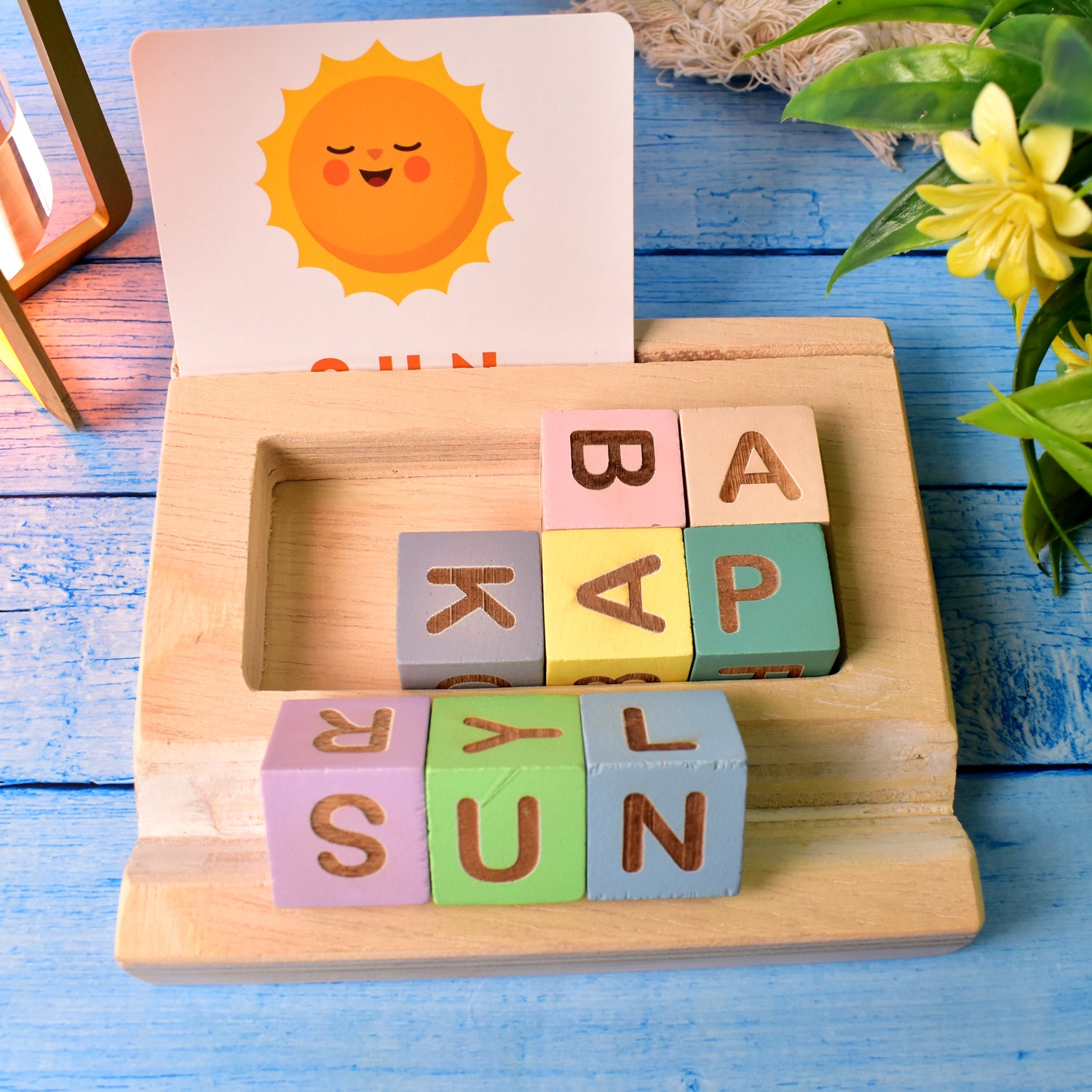 Alphabet Puzzle Spelling Reading Words (26 Flash Cards 8 Woodenblock) - Springkart 