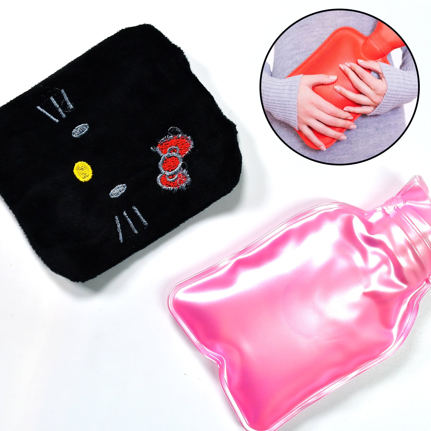 6513 Black Hello Kitty Small Hot Water Bag With Cover For Pain Relief Neck Shoulder Pain And Hand Feet Warmer Menstrual Cramps. - Springkart 
