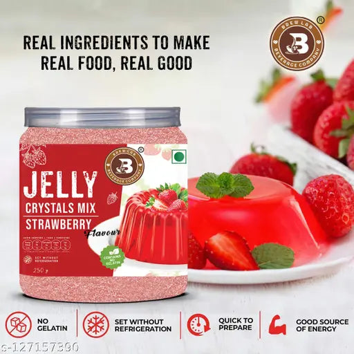 Brew Lab Jelly Crystals Mix Powder For Making Jelly - Strawberry Flavor | Easy To Make | Ready To Eat | No Gelatin - 250 Gm