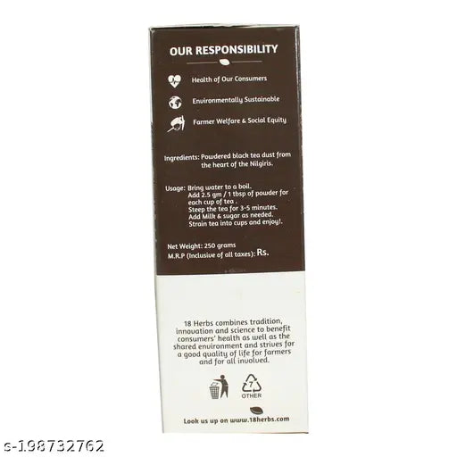 18 Herbs Organics Premium Black Tea | Refreshing Flavour | Improves Alertness and Focus - 250 gms - Pack of 2