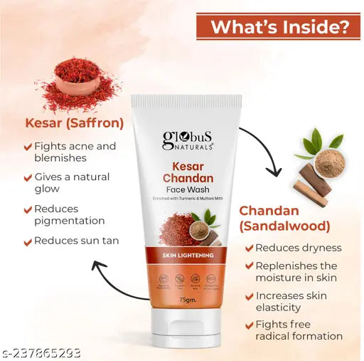 Kesar Chandan Skin Lightening & Tan Removal Face wash, For Natural Glow & Spotless Skin, Natural & Ayurvedic Formula,Each 75 gm (PACK OF 3)