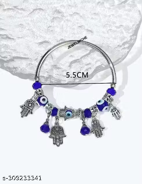 Woofh Trendy Blue Beads Hamsa Hand Evil Eyes Bracelet for Girls/Women Lucky Charm Bracelet