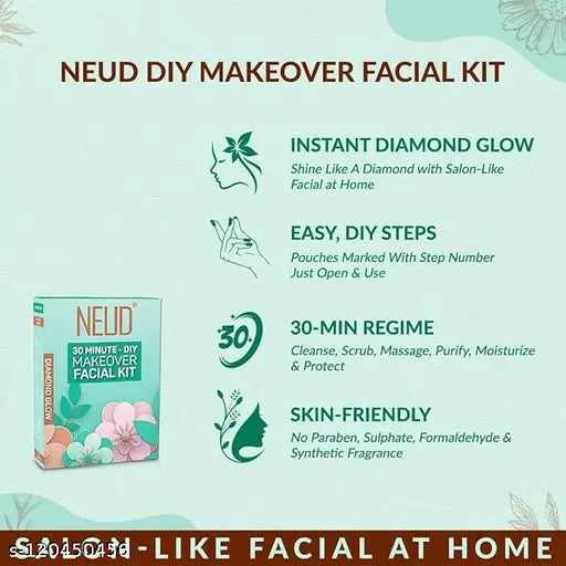 NEUD 6-Step DIY Makeover Facial Kit for Salon-Like Glow at Home - 1 Pack (60 gm) - Springkart 