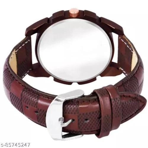 Men brown leather stylish watch - Springkart 