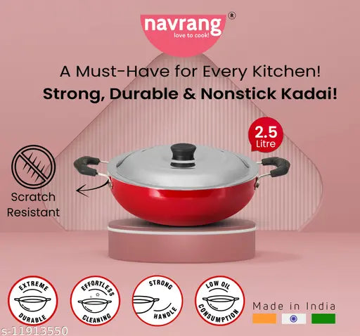 Navrang NS KADAI 230 WITHLID Non-Stick Deep Kadhai 2000 mL