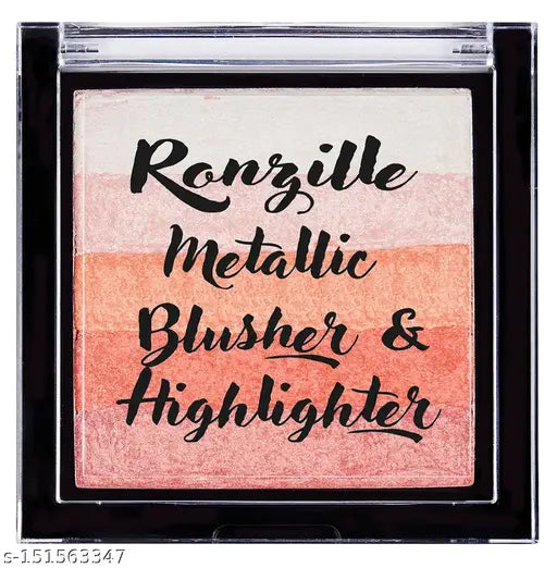 RONZILLE metallic blusher square palette case & Long Lasting Highlighter  (shade 02)
