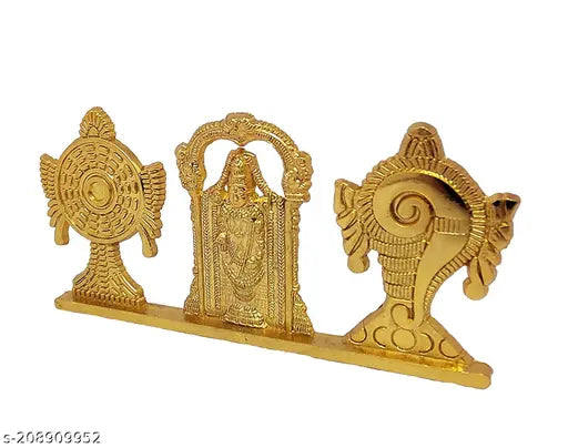 Tirupati Balaji Symbol Stand Shankh Chakra Gold Plating   Diwali Gift