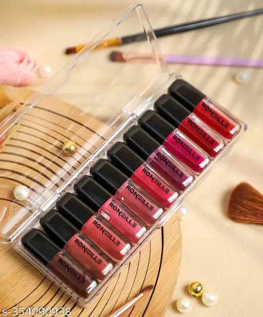 Ronzille Long Lasting Waterproof Non Transfer Liquid Matte Lipstick Set of 10