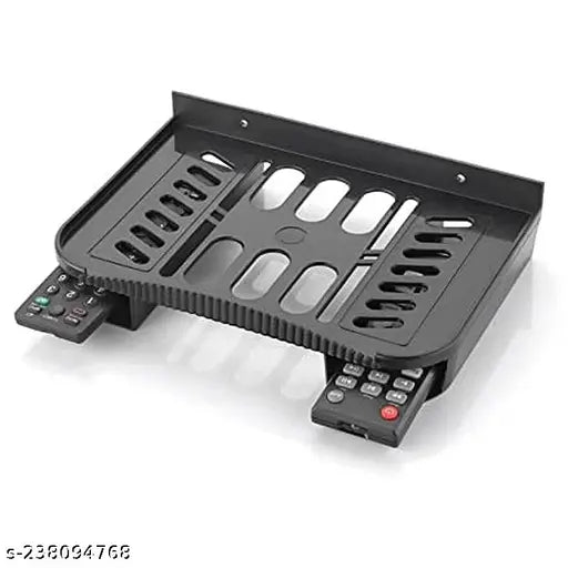 HIMMEL Plastic Set Top Box Stand Wall Mount with Double Remote Holder for Speakers, Wi-Fi Router, VR Sensors, TV Cable Box and Playstation TV(Pack of 2, Black)