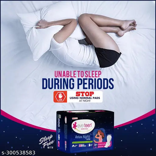 everteen XXL Relax Over Night Ultra Thin 40 Sanitary Napkin Pads with Neem and Safflower - 1 Pack (40 Pads, 320mm) - Springkart 