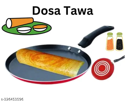 SHUBHCO Non-Stick Dosa Tawa with Bakelite Handle - 28cm, Red & Black | SHUBHCO Non-Stick Cookware | Ideal for Dosa, Pancakes, Roti, and More