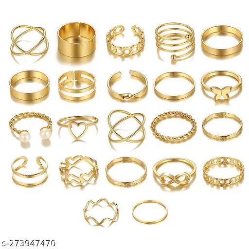 Women Gold Plated Contemporary Stackable Rings Set of 23pcs