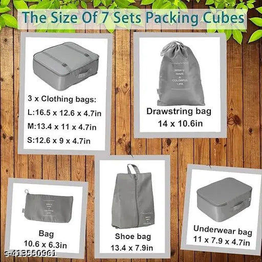 Travel Organizer 7 in 1 Travel Laundry Cosmetics Luggage Packing Organizers Set Makeup Bags Organizer Packing Cubes with Shoe Bag for travel, Nylon (Gray)