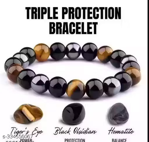 Triple Protection Bracelet Hematite Black Onyx Tiger Eye Stone Bracelets Bring Luck and Prosperity for You