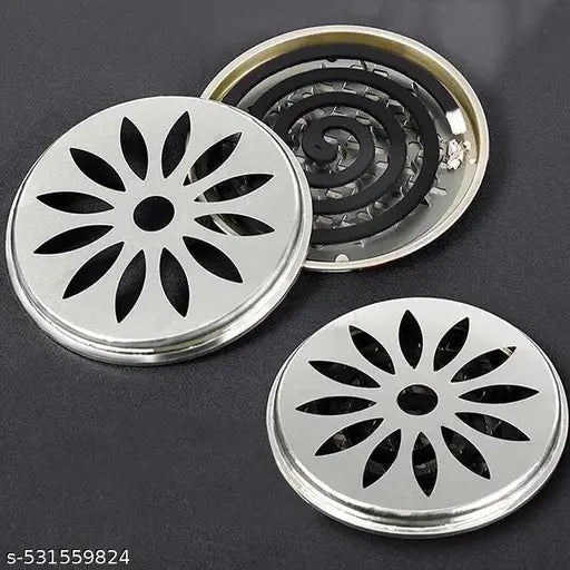 Stainless Steel Mosquito Coil Holder, Mosquito Coil Incense Burner With Cover For Outdoor Use, Deck, Patio, Pool Side, Camping, Hiking And Fishing | Pack - 1, Silver
