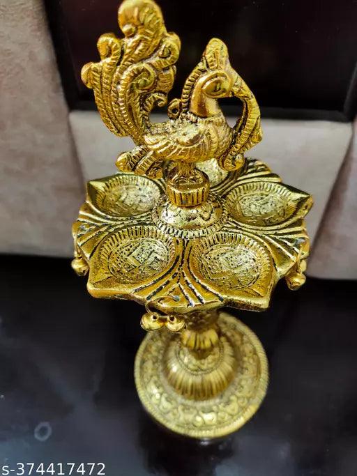 Golden Peacock Designer Diya Metal Stand