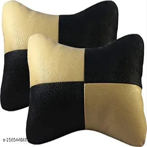 Hard Eight Black-Beige Car Neck Rest Cushion(Set of 2)