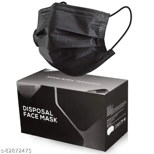 3 Ply Disposable Surgical Face Masks with Nose Clip | Use & Throw Black Mask - PACK OF 50