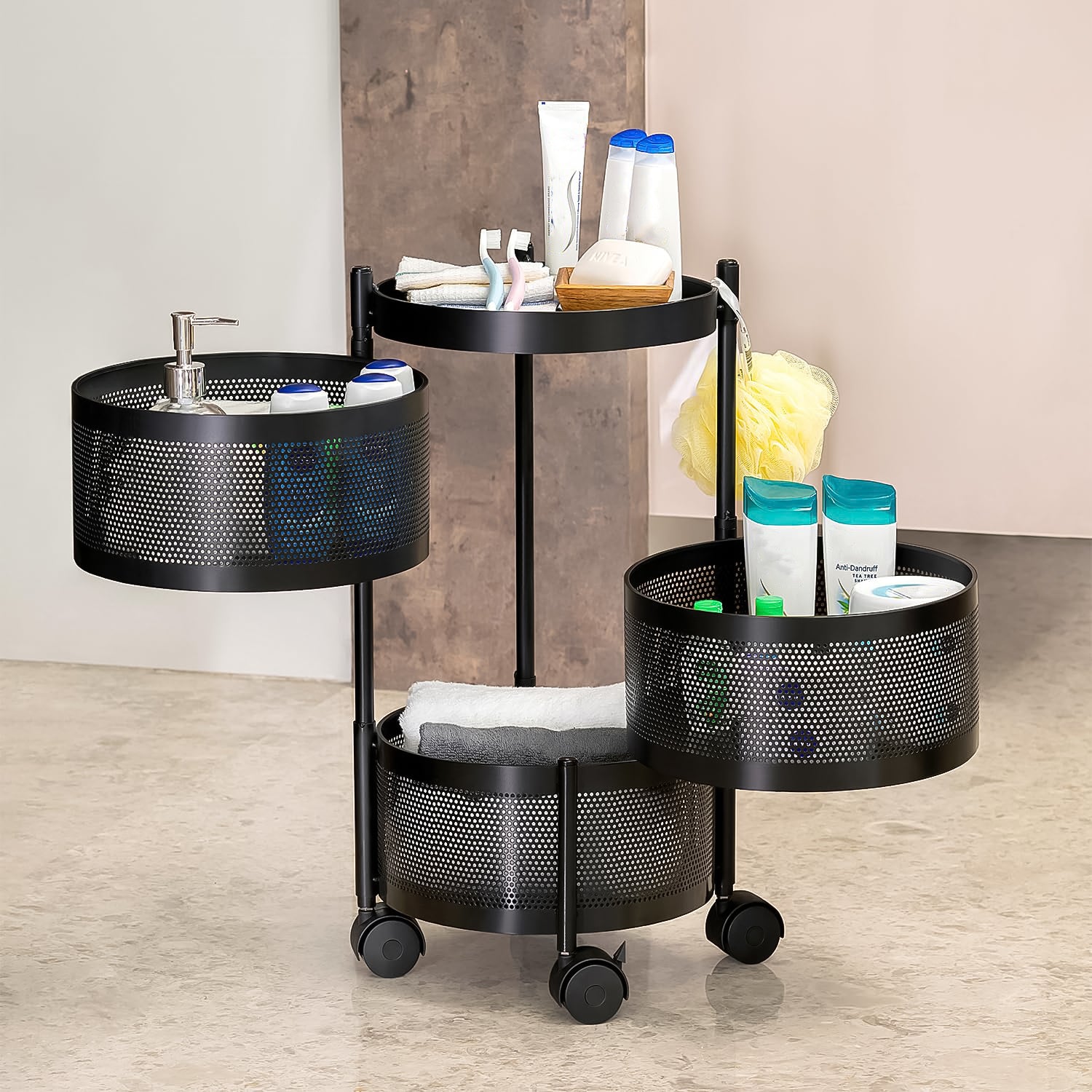 Metal Round High Quality Kitchen Trolley With Wheels (3 Layer 1 Pc) - Springkart 