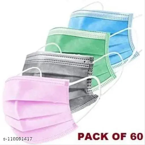 3-ply Breathable Non-Woven Mouth Cover 15 Green 15 Blue 15 Grey 15 Pink Mask Water Resistant Surgical Mask