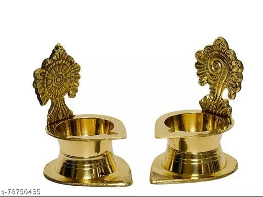 Pure Brass Shanku Chakra Kamakshi Diya, 3 inches, Brass Colour, Pack of 1 Pair