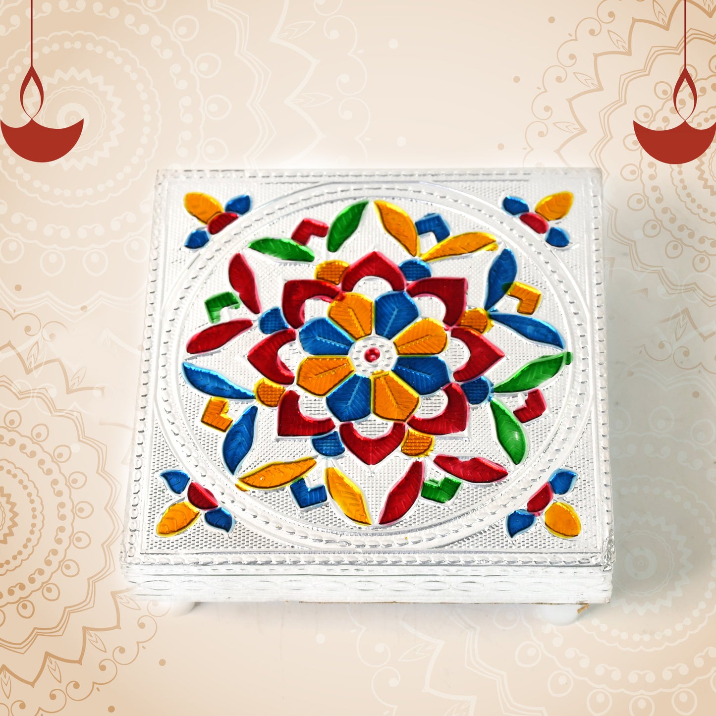 Handicraft Meenakari Wooden Chowki Puja Bajot For Home Office Decor For Puja Multicolour (1 Pc Set) - Springkart 
