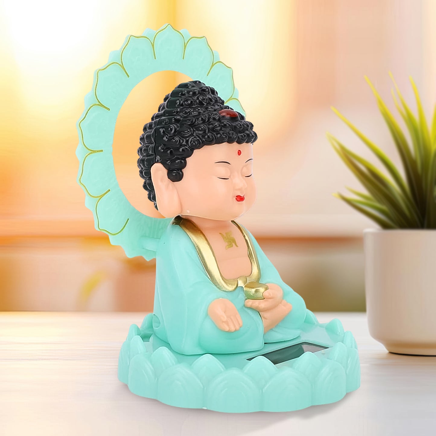 Plastic Solar Powered Moving Head Sitting Action Buddha Statue (1 Pc) - Springkart 