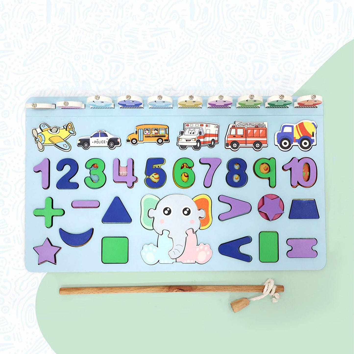 Wooden Number Puzzle Match Board And Magnetic Rod - Springkart 