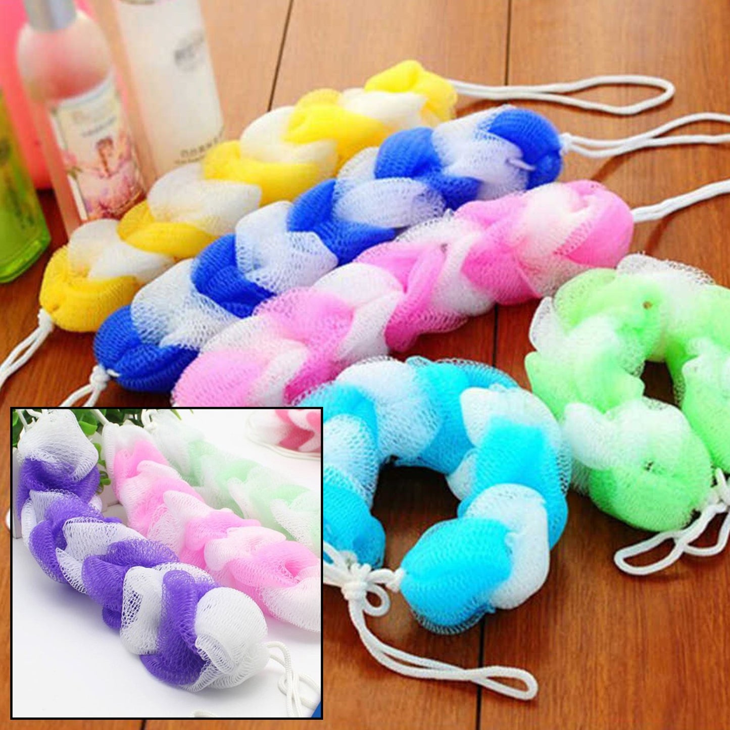 Hanging Bath Shower Long Loofah Sponge Pouf Body Scrubber Small Size (Pack Of 6) - Springkart 