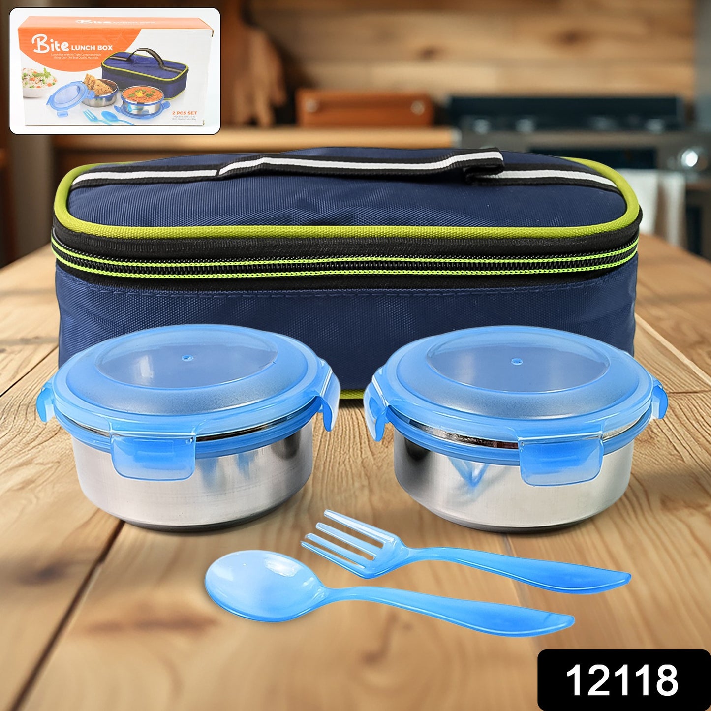 Bite Lunch Box With Insulated Fabric Lunch Bag Plastic Spoon Fork - Springkart 