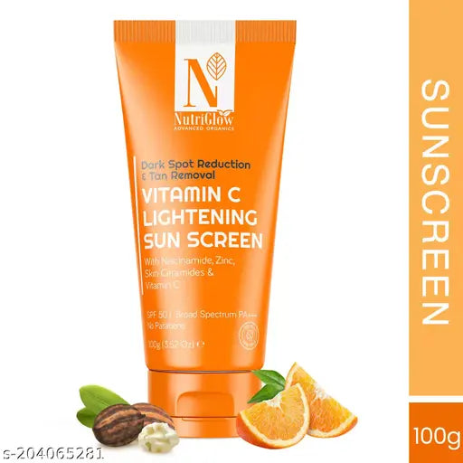 Nutriglow Advanced Organics Vitamin C Lightening Sunscreen SPF 50 PA+++ for Sun Protection, Quick Absorb, All Skin Types 100 gm