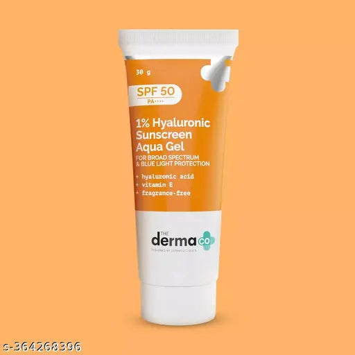 The Derma Co.1% Hyaluronic Sunscreen SPF 50 Aqua Gel, PA++++, Lightweight, No white-cast for Broad Spectrum & Blue Light Protection for Oily, Dry, Acne-prone Skin - 30g - Springkart 