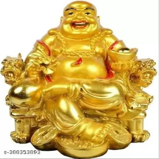 Feng Shui Vastu Sitting Laughing Buddha Idol, Standard, Golden, 1 Piece