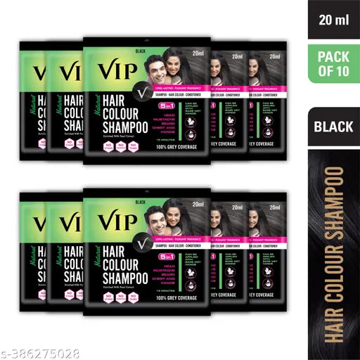 VIP Shampoo Hair Color Black for Men and Women (20 ml Pack of 10) 200ml