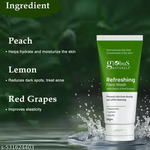 Globus Naturals Niacinamide, Pearl & Refreshing Face Wash Combo- Set of 3, 50gm