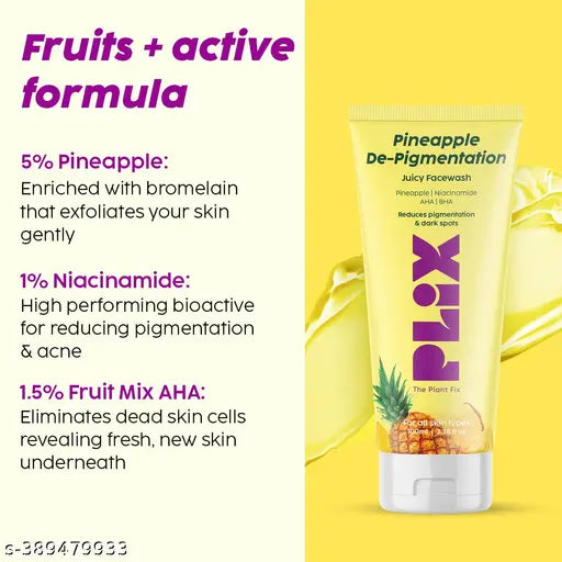 PLIX - THE PLANT FIX | Pineapple De-Pigmentation Regime with Pineapple Exfoliation Fruity Toner, Pineapple Juicy Face Wash/Cleanser, Pineapple Depigmentation Dewy Serum, & Smoothie Moisturizer