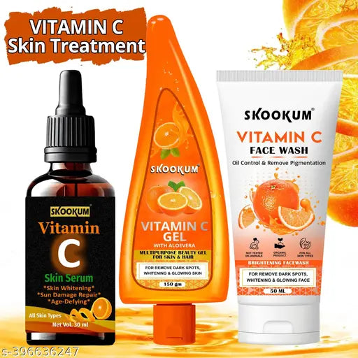 Vitamin C & E Face - For Anti Aging & Smoothening & Brightening Face Vitamin C Face wash & Gel & Serum 3 Item In Set