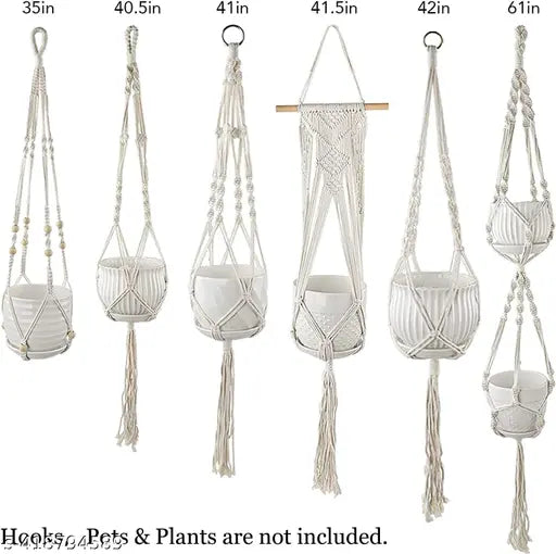 PARAH 6 Packs Macrame Plant Hanger, Plant Hangers Indoor Flower Pot Holder Handmade Cotton White Hanging Planter Basket for Plants Wall Window Outdoor Bedroom Boho Home Decor (6 Sizes)