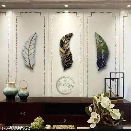 Feather Set of 3 Metal Wall Art Home Decor for Living Room Office Bedroom Hotel