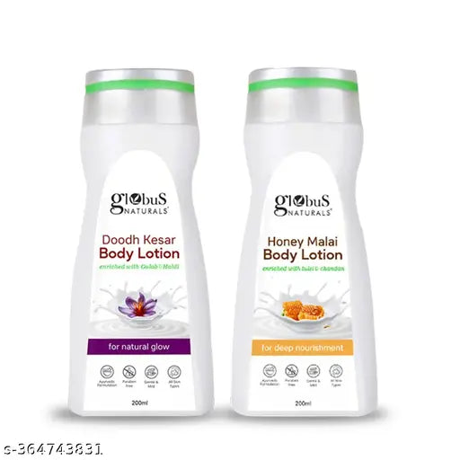 Naturals Body Lotion Combo Set of 2 - Honey Malai 200 ml, Doodh Kesar 200 ml, For All Skin Types - Springkart 