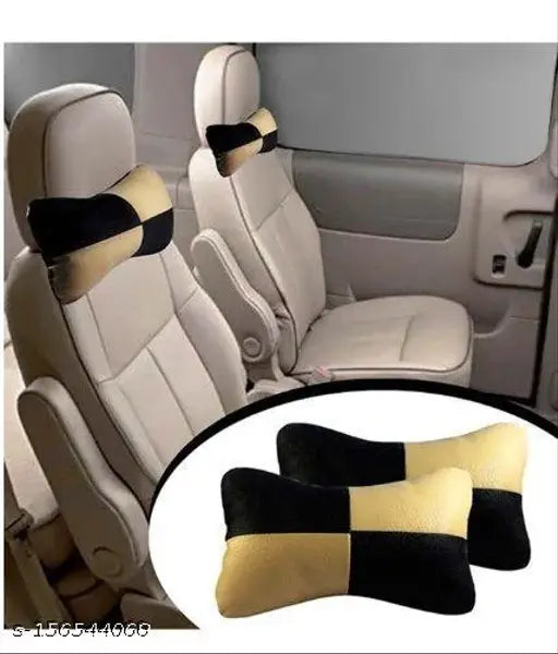 Hard Eight Black-Beige Car Neck Rest Cushion(Set of 2)